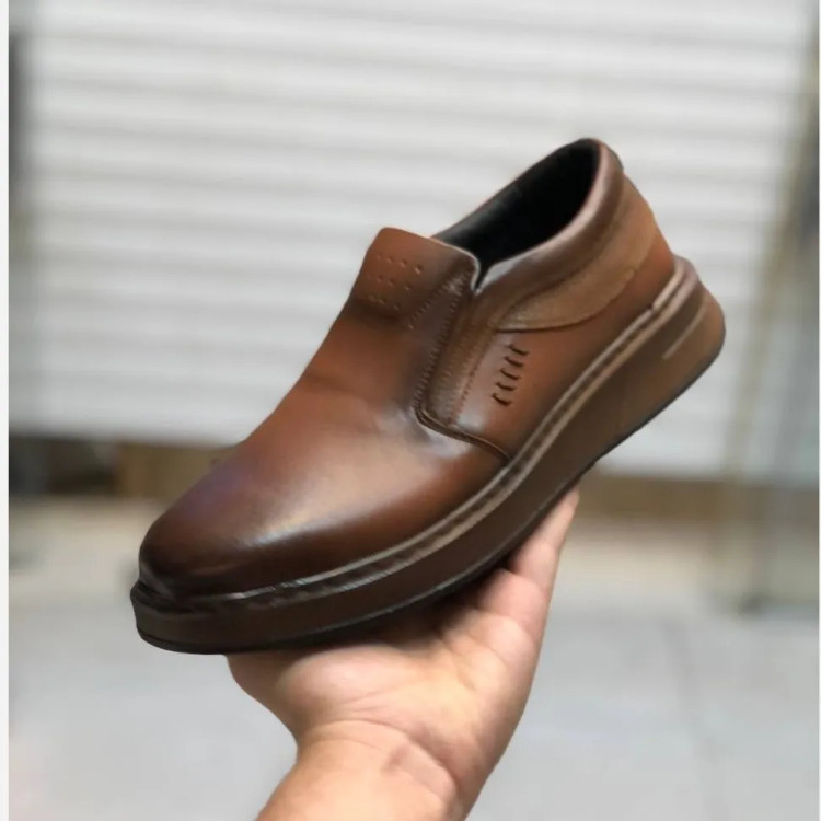 کفش مردانه طبی چرم مدل هنسل عسلی رویه چرم طبیعی زیره پیو نشکن استر چرم بزی کفی طبی سایز 40 تا 44